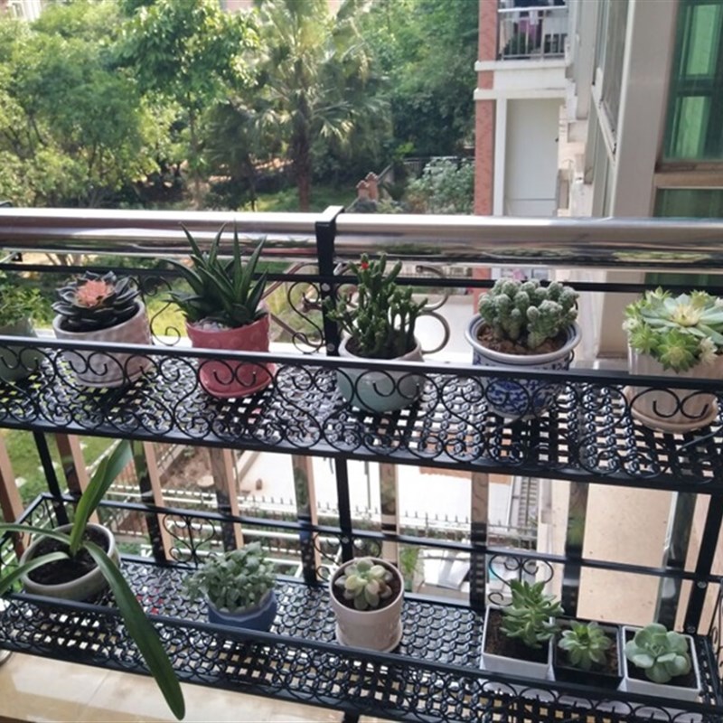 铁艺栏杆花架护栏悬挂花架阳台挂式双层花盆架壁S挂盆栽多肉花架