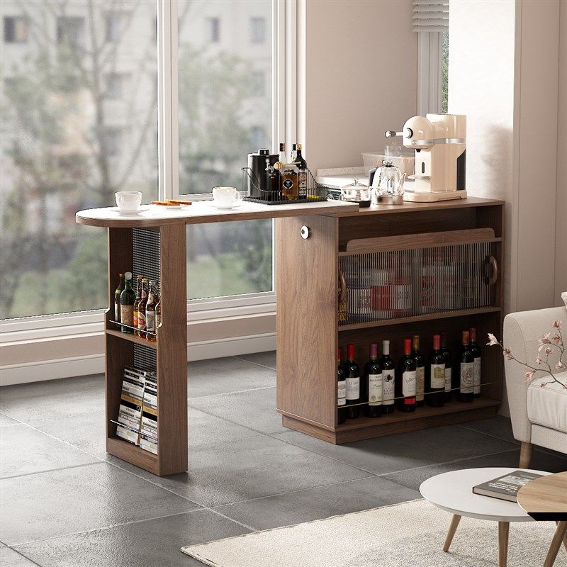 实木吧台桌小户型客厅沙发隔断柜家用开放式可移动伸缩岛台餐边柜