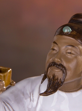 石湾陶瓷中式家居客厅书房电视柜摆件古典人物诗仙李白 太白明月