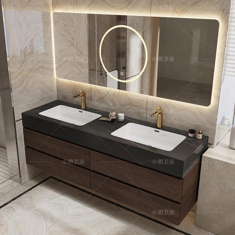 卫生间双盆岩板浴室柜组合厕所陶瓷E无缝一体盆洗脸池洗手盆柜套