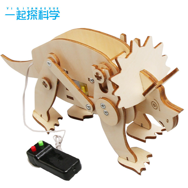 儿童手工科技小制作 DIY 遥控龙学生科学实验拼装三角龙学习教具