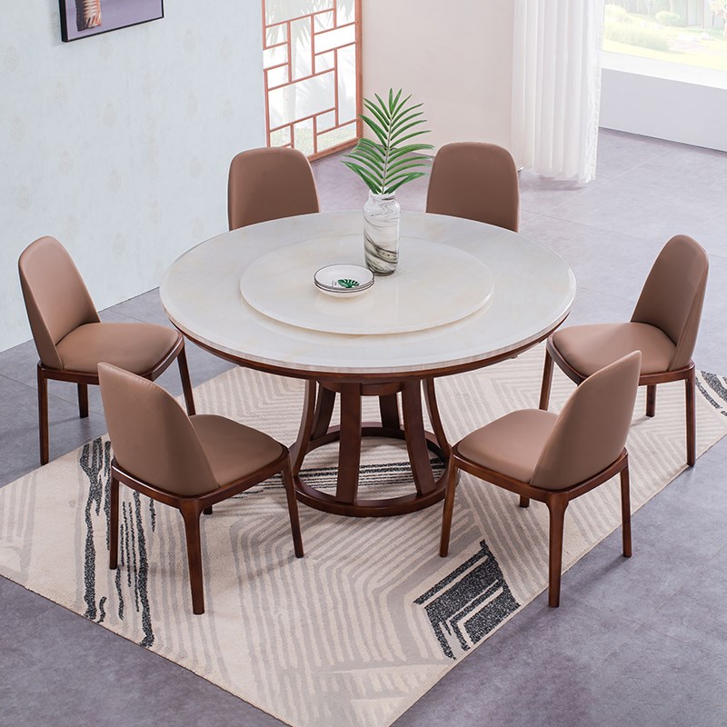 速发大理石餐桌小形家用圆户型全实木圆桌1.饭米简约5桌10人