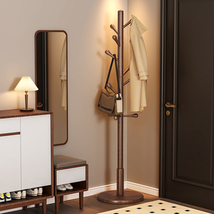 速发实木衣帽转落地卧室入户架角不占空间衣架衣帽间小型多功能挂