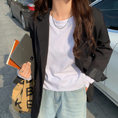 底衫 速发秋冬大打纯色纯棉内小长袖 t恤潮搭众白色码 上衣