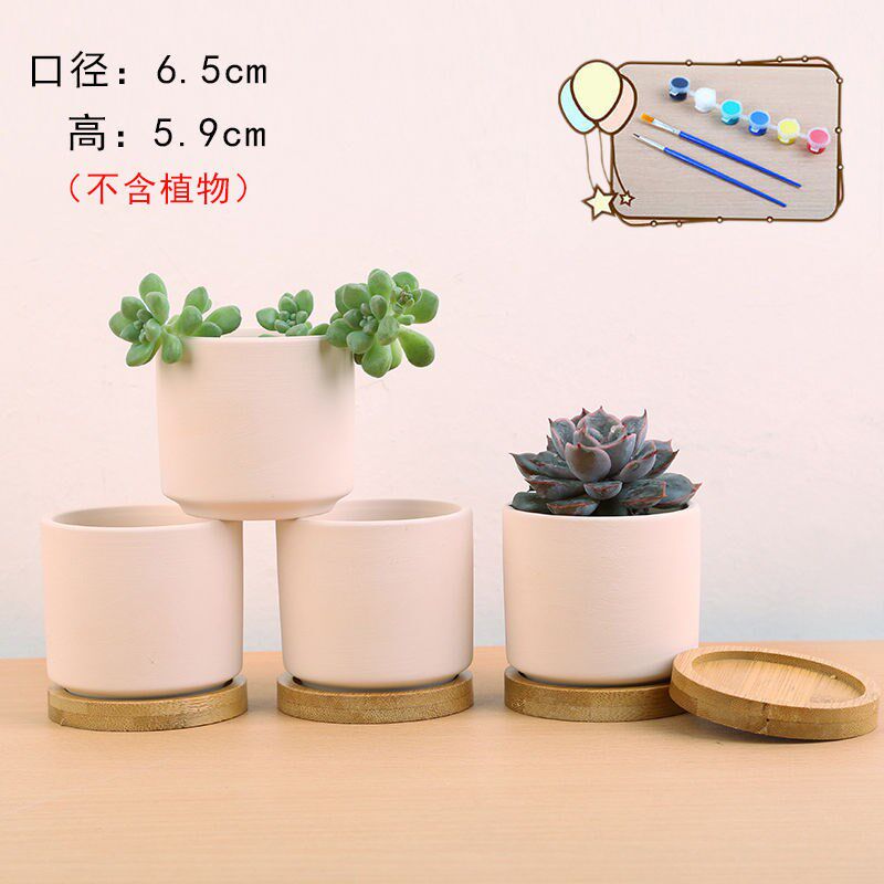 速发迷你花盆简约新气小花鸦透款多肉陶瓷素烧家用手绘粗陶涂盆吸