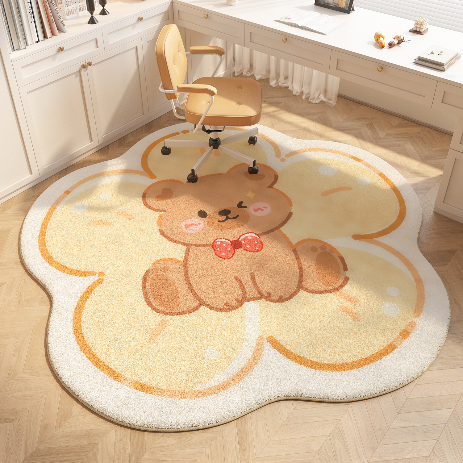 速发花卉卧房异形地毯书书电脑椅子地垫客厅沙发转椅垫子家用室房