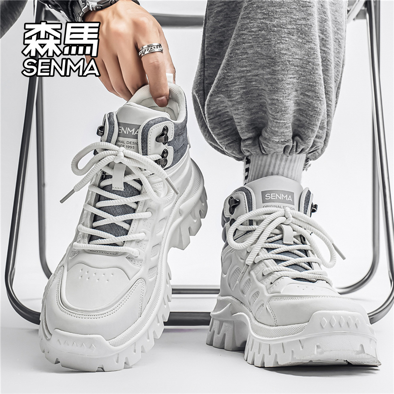 森马高帮男鞋冬季潮流百搭工装鞋男士防滑耐磨厚底增高运动马丁靴