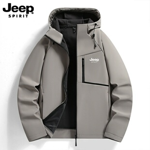 吉普JEEP夹克外套男2025新款春秋冬季加绒加厚保暖休闲百搭立领