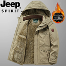 棉袄 棉服多袋中长款 JEEP吉普棉衣加绒加厚外套男户外大码 爸爸冬装