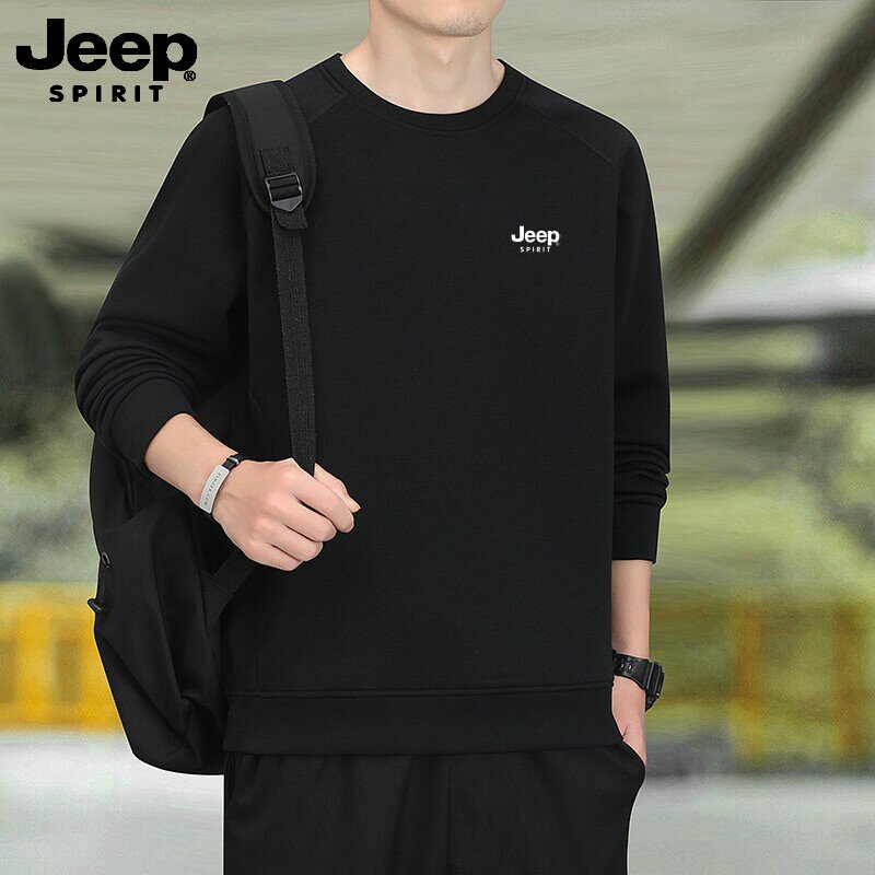 吉普JEEP时尚圆领卫衣男春秋季户外休闲运动百搭条纹上衣潮流纯色