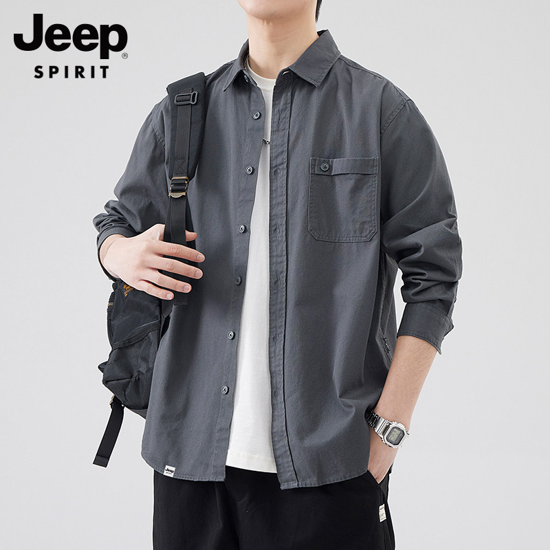 吉普JEEP衬衫男纯棉2025秋季新款上衣服宽松休闲衬衣长袖男士外套,男装,衬衫,淘宝优惠券,粉丝福利购,淘宝优惠卷