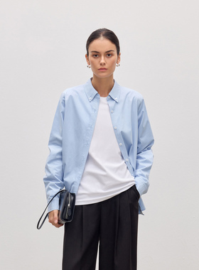 JESTOMS | R0w风pima棉/经典翻领长袖衬衫女气质廓形白领通勤衬衣