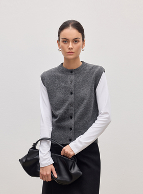 JESTOMS |1/14Nm磨毛纱 智性圆领针织马甲背心女气质无袖坎肩马夹