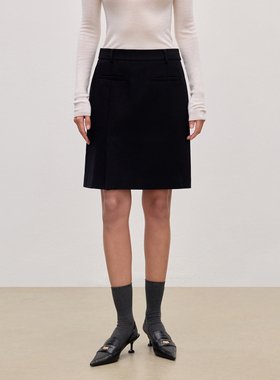 JESTOMS | 斜纹羊毛混纺 高级感星闪黑包臀半裙女设计感气质短裙