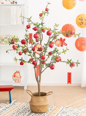 新品阿楹 ins乔迁新年春节造景绿植盆栽仿真装饰玄关Y落地吉祥石