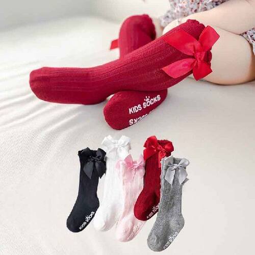 新品1Pair Baby Big Bowknot Socks Knee ProtectQ High Long Soc