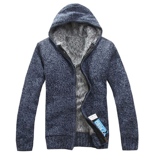 新品Autumn Winter Mens Thick SweaterHcoat Collar Zipper Swe