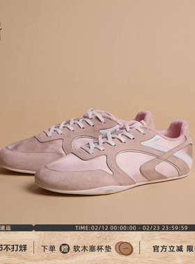 GLITTER FOCUS复古薄底德训鞋女春季新款麂皮粉色运动百搭休闲鞋
