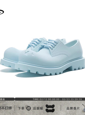 GLITTER FOCUS原创小众圆头厚底增高雾霾蓝大头未来德比鞋