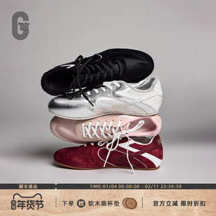 GLITTER FOCUS孙乐言同款薄底鞋女麂皮运动休闲鞋复古芭蕾德训鞋