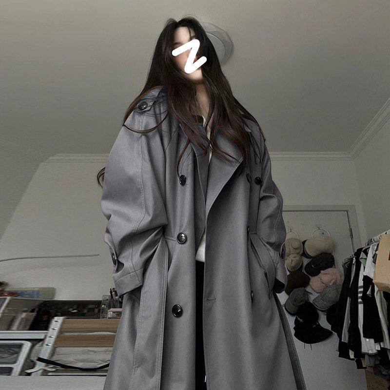 灰色风衣外套女中长款2025新款早春秋韩系小个子设计感英伦风大衣