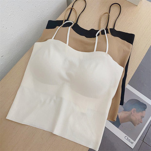 无痕冰丝外穿防走光吊带背心内搭女带胸垫细肩带薄款 美背聚拢抹胸