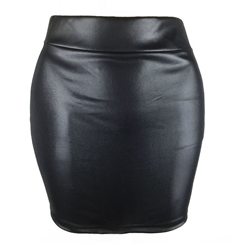 新品Women PU Leather Short Skirt Solid Color High VWaist Sli