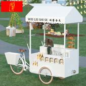 新品 流动小吃车推车餐车多功能人力三轮冷饮烧烤商U用摆摊车移动