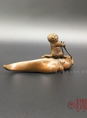 新品大号实心铜鲶鱼小摆件日式茶道铜茶宠铜鱼猫抓鱼手Z把件镇尺