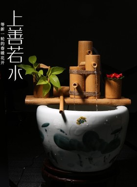 极速流水趣竹子上半部循环u抽水鱼缸庭院水景大缸装饰摆饰开业乔