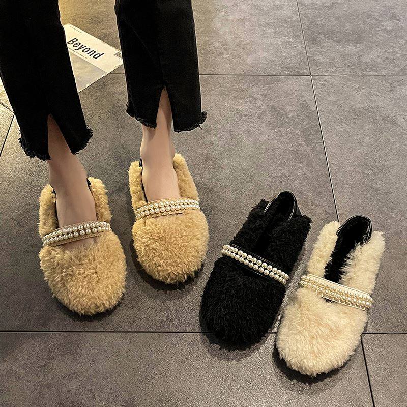 极速日本GdP软底毛毛鞋女外穿2023秋冬季一脚蹬珍珠平底豆豆鞋加,女鞋,乐福鞋（豆豆鞋）,淘宝优惠券,粉丝福利购,淘宝优惠卷