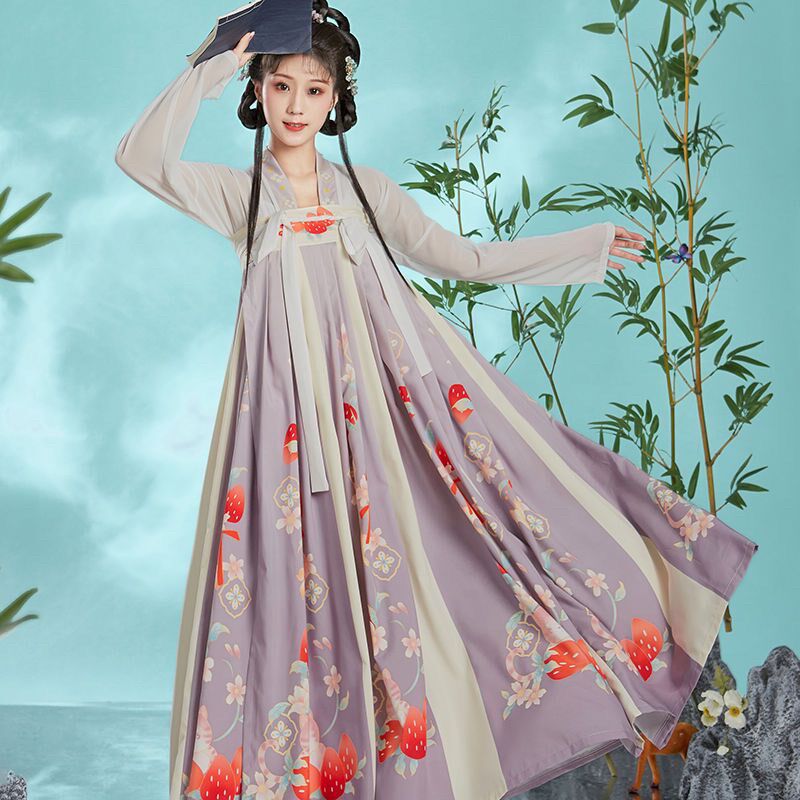 新品【吃草莓猫】大袖衫汉服齐腰襦裙大袖古装中国风Z白菜春夏