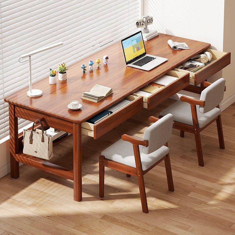 实木双人长书桌学生家用台式电脑桌办公桌简易卧室靠墙儿童办公桌,住宅家具,书桌,淘宝优惠券,粉丝福利购,淘宝优惠卷