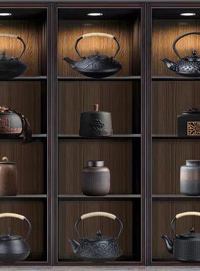 新中式博古架多宝阁覆古禅意茶室茶具茶壶茶叶罐装饰艺术摆件套装