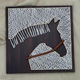 马到功成钉子绕线画减压手工DIY材料包儿童创意礼物3D纱线画装 饰