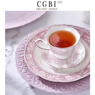 家用 CGBI 法式 巴洛克复古浮雕碗碟餐具碗筷盘子套装 陶瓷碗盘套装