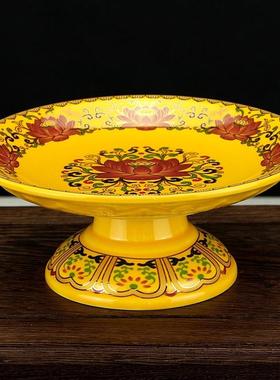 陶瓷果盘供盘 浮雕盘子 彩绘莲花水果盘水果供具家居摆件贡品