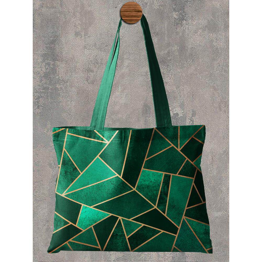 绿底几何三角横版拉炼布包单肩包通勤包购物袋书包布袋来图定制