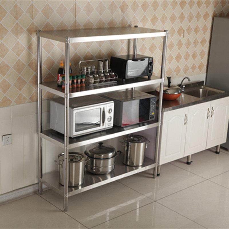 家用厨房不锈钢置物架四层落地收纳架微波炉架烤箱架货架锅架