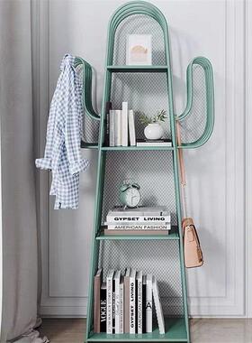 北欧仙人掌书架客厅卧室置物架落地多层儿童收纳架床头书柜小型