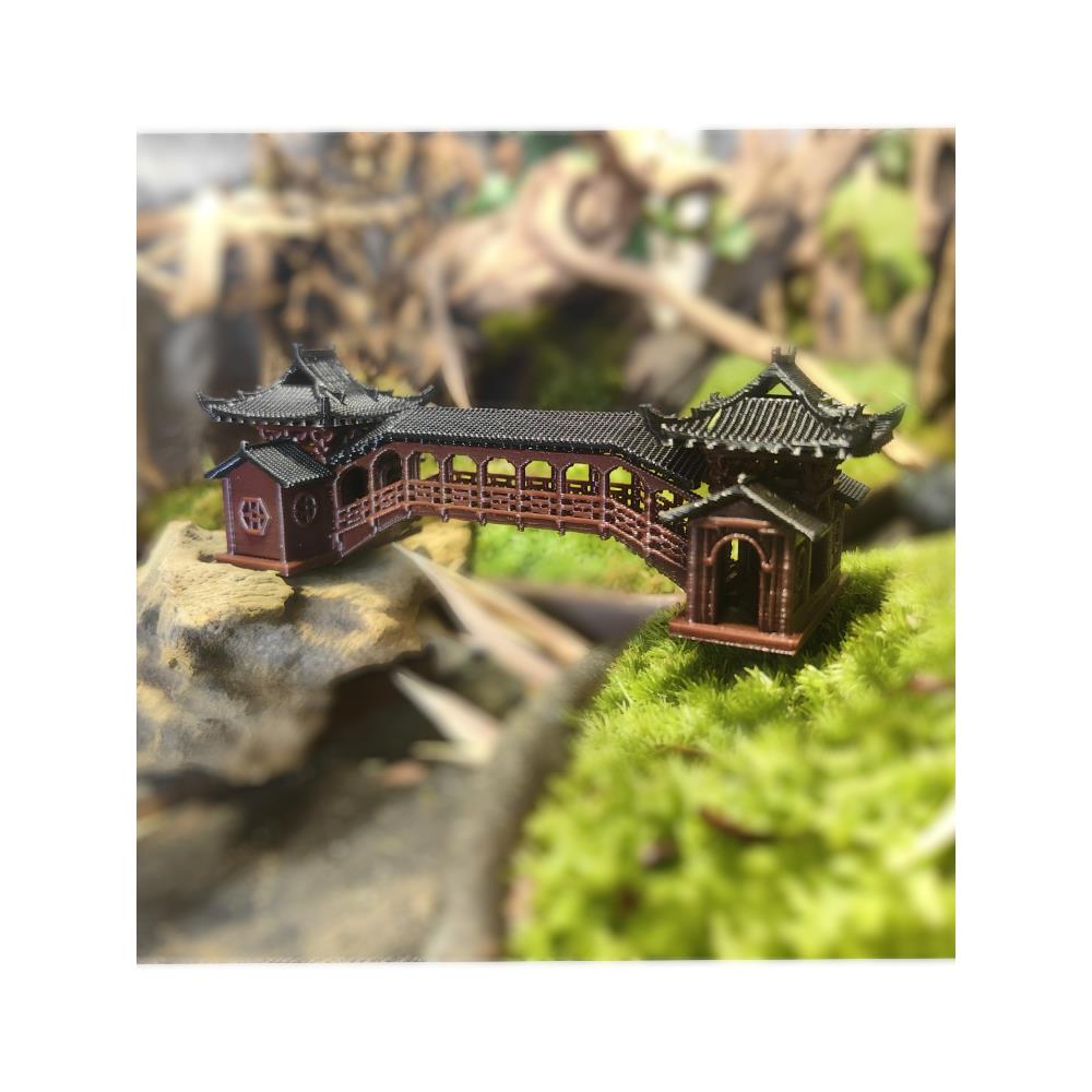 云龙桥廊桥造景小摆件假山奇石水陆缸鱼缸庭院盆景书房古建筑模型