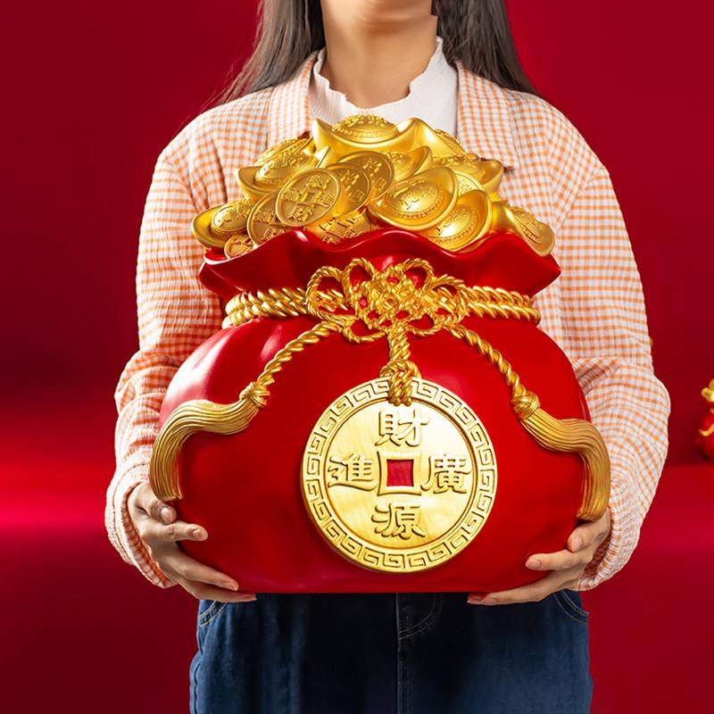 聚宝袋新中式摆件店铺开 业收银柜台存钱筒家居客厅酒柜桌面装饰