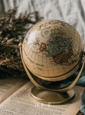欧式复古做旧万向英文地球仪居家书房摆件橱窗陈列布景摄影道具