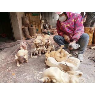 动物家居装饰件木香樟木生肖牛摆件桌面实木手工雕刻马猪原木花纹