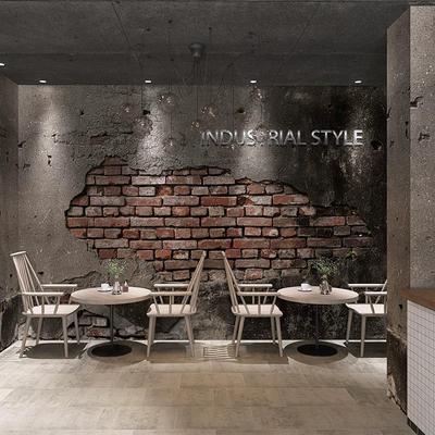破旧破损水泥红砖装饰壁画个性烧烤店火锅店墙贴3D立体工业风墙画