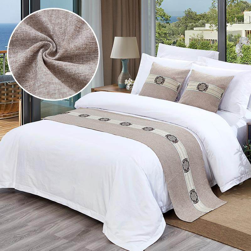 高端酒店宾馆床上用品简约现代民宿客栈织带缎带床尾巾床旗床尾垫