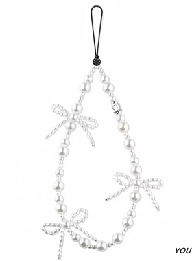 雪白蝴蝶结手机链diy珠串链条手腕挂绳短款ccd相机挂件女款挂饰