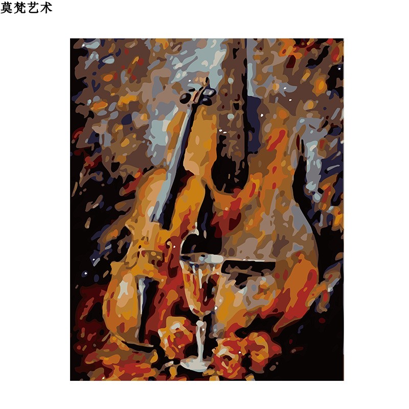 数字油画diy填充油彩画欧式大提琴艺术展厅装饰画W手工丙烯涂色画图片