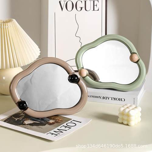 云朵镜子奶油风学生宿舍异形高清梳妆镜桌面可立家用梳妆台小镜子