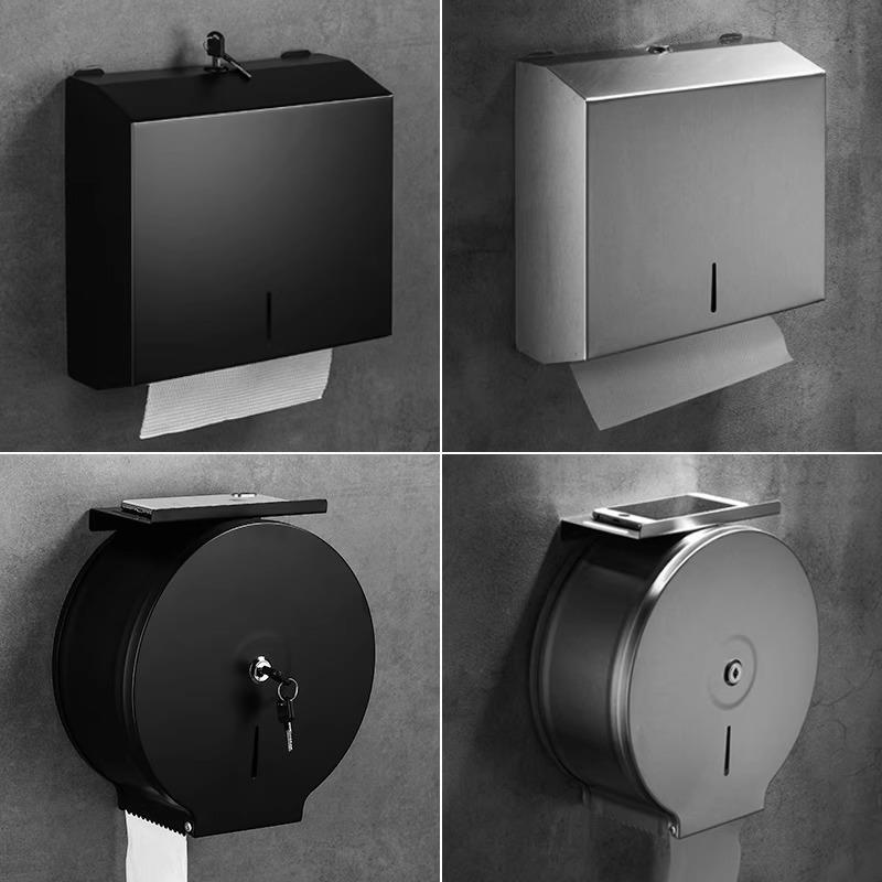 黑色不锈钢厕所大卷纸盒公共卫生间擦手纸盒酒店壁挂式大盘纸巾架